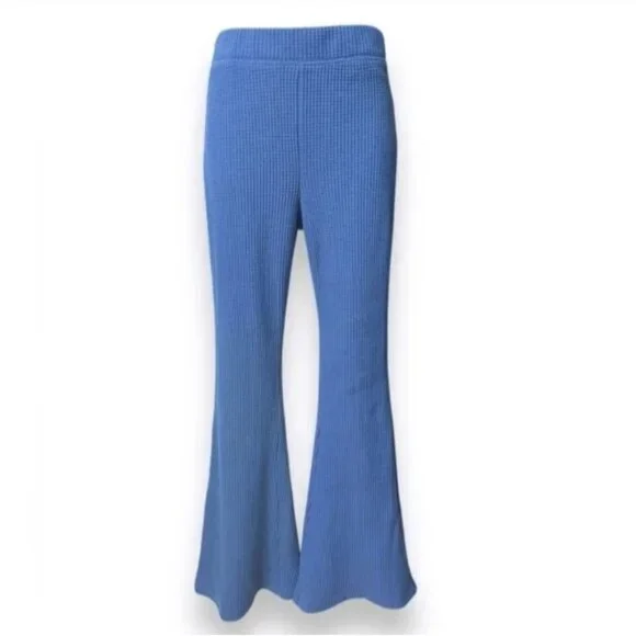 Aerie Blue Waffle Knit Pull On Flare Pants - Picture 3 of 7